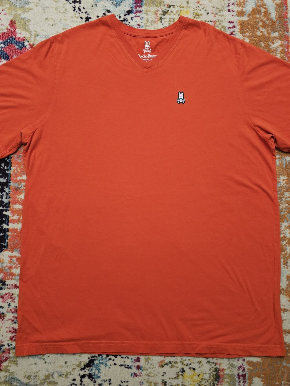 Psycho Bunny Men’s V Neck T Shirt Size 2XLT XXL Tall Pima Cotton S/S Tee Orange